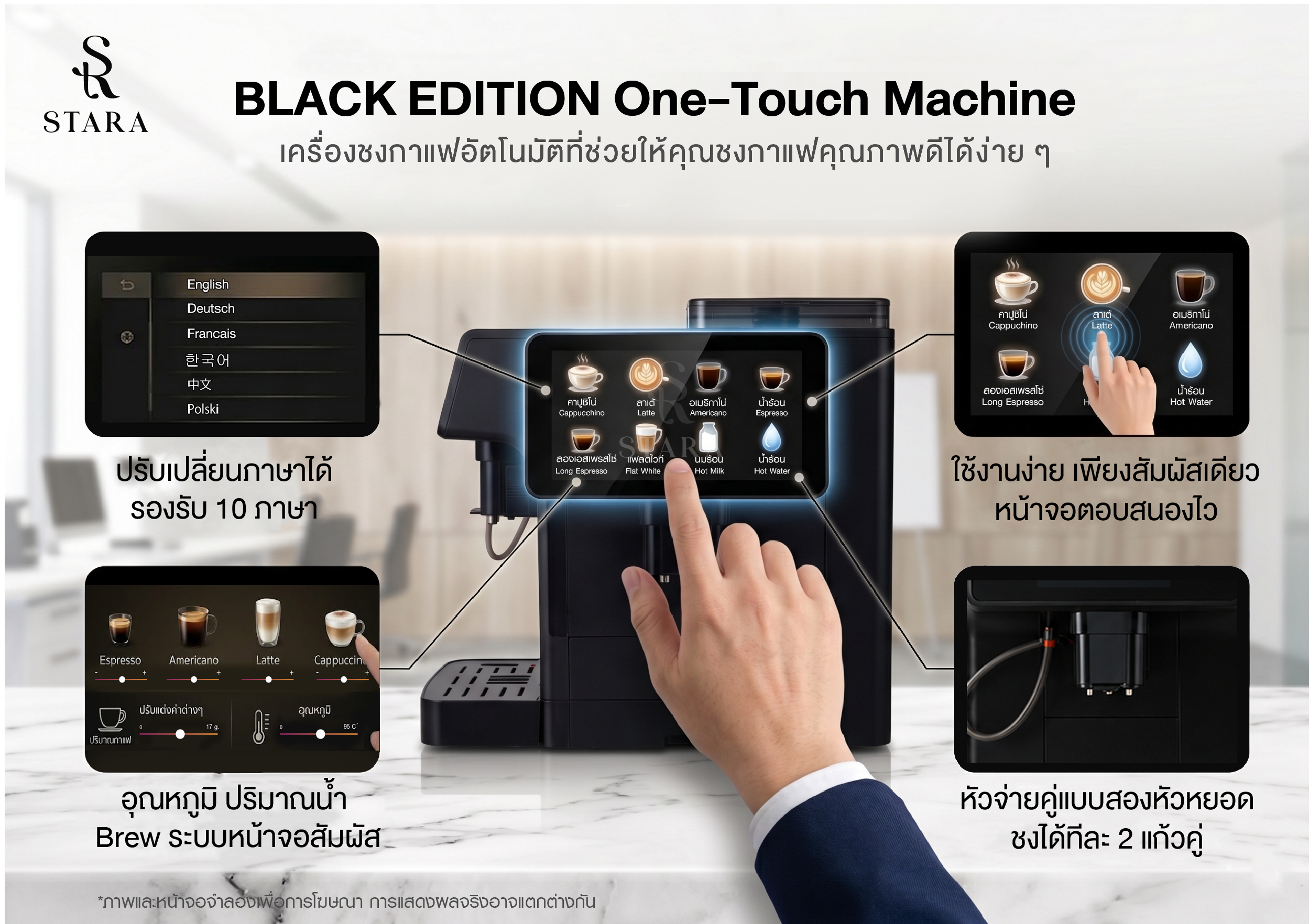 เครื่องชงกาแฟอัตโนมัติ STARA STRESP03 BLACK EDITION แรงดัน 19 บาร์  (ทำได้กว่า 10 เมนูและทำฟองนมอัตโนมัติ)_3